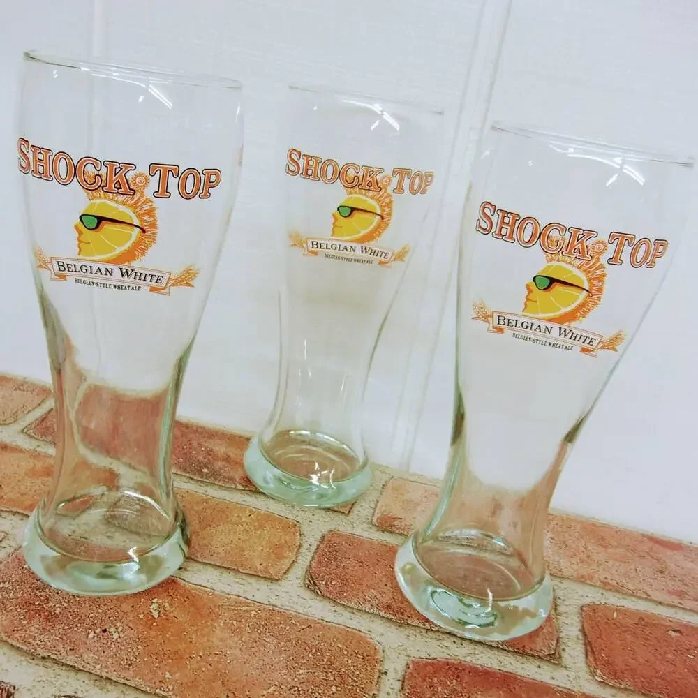 Shocktop Tall‎ Pilsner Beer Glasses Curvy Set of 3 16oz Bar Belgian White Beer